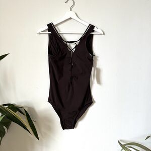 NWT Karla Colletto Plunge Tank One Piece Swimsuit Lace Up Front Size 14 US 10